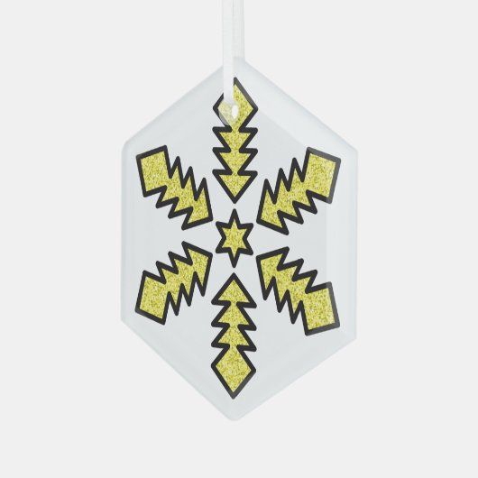 Glitter Snowflake - Yellow Star Ornament Aus Glas (Vorderseite Links)