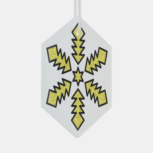 Glitter Snowflake - Yellow Star Ornament Aus Glas (Vorderseite Rechts)