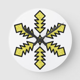 Glitter Snowflake - Yellow Star Runde Wanduhr