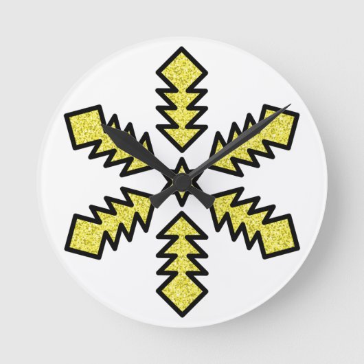 Glitter Snowflake - Yellow Star Runde Wanduhr (Vorderseite)