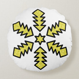 Glitter Snowflake - Yellow Star Rundes Kissen
