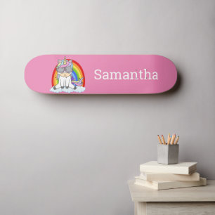 Glitter Sparkles. Pink Skateboard Unicorn Rainbow