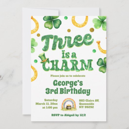 Glitter St Patrick 3rd Birthday Einladung (Vorderseite)