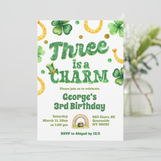 Glitter St Patrick 3rd Birthday Einladung (Stehend Vorderseite)