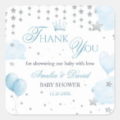 Glitter Stars Baby Shower Thank You Light Blue Quadratischer Aufkleber (Vorderseite)