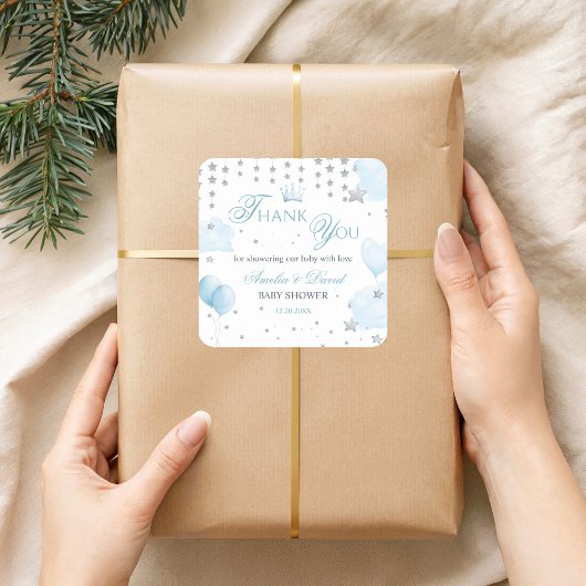 Glitter Stars Baby Shower Thank You Light Blue Quadratischer Aufkleber