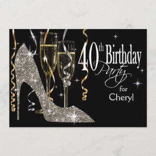 Glitter Stiletto Champagner 40. Geburtstag silber Einladung