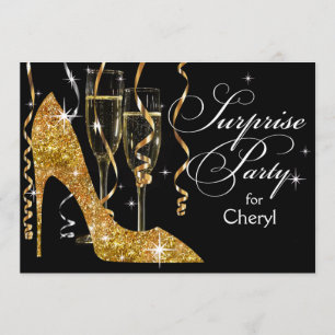 Glitter Stiletto Champagner Überraschungsgeburtsta Einladung