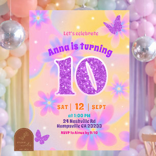 Glitter Tie Dye Mädchen 10. Geburtstag Einladung