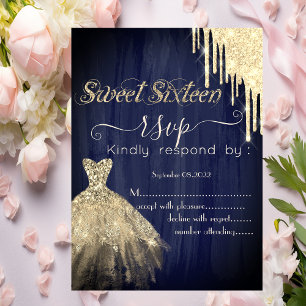 Glitter-Tropf Gold Kleid Blau Sweet 16 RSVP Einladung