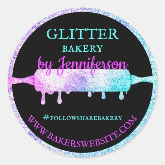 Glitter-Tropf-Nudelholz Kreis Geschenk Bäckerei Runder Aufkleber (Vorderseite)