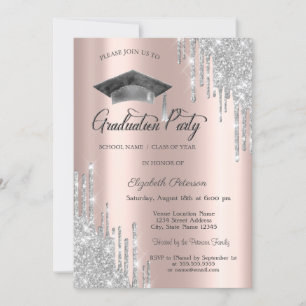 Glitter Tropfen, Abschlusskappe, Roségold Abschlus Einladung