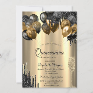 Glitter-Tropfen-Balloons Gold Quinceanera-Einladun Einladung