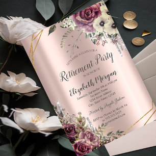 Glitter Tropfen, Blumen, Rosen-Gold Rente Einladung
