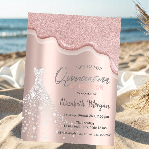 Glitter-Tropfen-Diamanten-Kleid Quinceañera Einladung