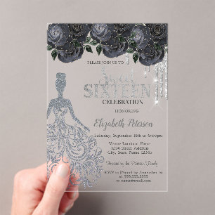 Glitter-Tropfen, Kleid Schwarze Rosen Sweet 16 Ein Acryleinladungen
