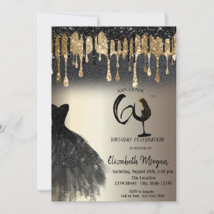 Glitter-Tropfen-Kleid Weinglas Gold 60.  Einladung