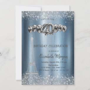 Glitter-Turm-Konfetti-Balloons Blau Metallic 40. Einladung