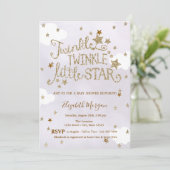 Glitter Twinkle Little Star Lavender Baby Shower Einladung (Stehend Vorderseite)