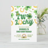 Glitter Two Lucky St Patrick 2nd Birthday Einladung (Stehend Vorderseite)