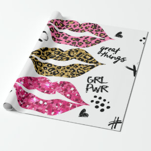 Glitter-Typografie-Druck mit Lippenmuster Geschenkpapier