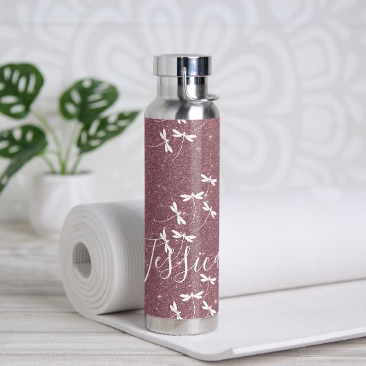 Glitter und Libellen personalisiert Trinkflasche (Yoga)