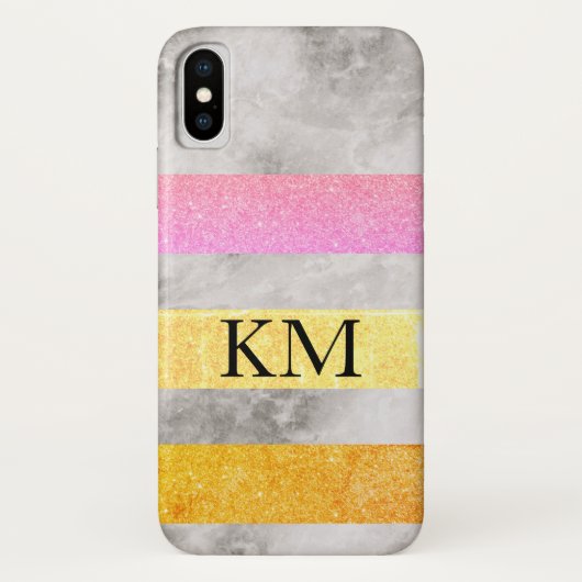 Glitter und Marmor mit Monogramm Case-Mate iPhone Hülle (Rückseite)