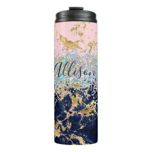 Glitter und Marmor personalisiert  Thermosbecher