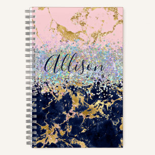Glitter- und Marmor-personalisiertes Journal Notizblock