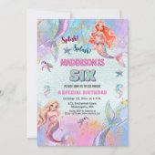 Glitter Under the Sea Mermaids 6th Birthday Party Einladung (Vorderseite)