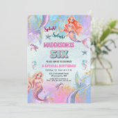 Glitter Under the Sea Mermaids 6th Birthday Party Einladung (Stehend Vorderseite)