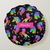 Glitter Unicorn Rainbow Pattern with First Name Rundes Kissen (Rückseite)