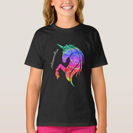 Glitter Unicorn Rainbow with First Name T-Shirt (Vorderseite)