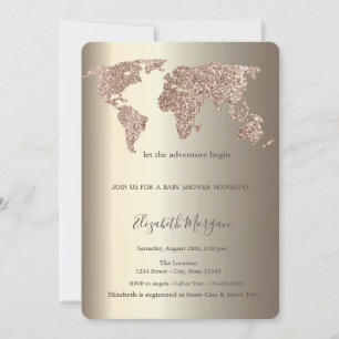 Glitter Weltkarte Konfetti Gold Baby Shower Einladung
