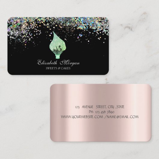 Glitter Whisk Colorful Confetti, Black Visitenkarte (Vorne/Hinten)
