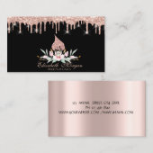 Glitter Whisk Flowers Rose Gold Drips Bakery Black Visitenkarte (Vorne/Hinten)