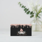 Glitter Whisk Flowers Rose Gold Drips Bakery Black Visitenkarte (Stehend Vorderseite)