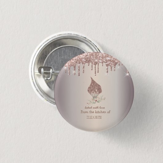 Glitter Whisk Rose Gold Glitter Drips Bakery Button (Vorne & Hinten)