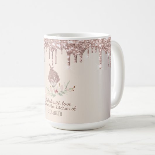 Glitter Whisk Rose Gold Glitter Drips Bakery Kaffeetasse (VorderseiteRechts)
