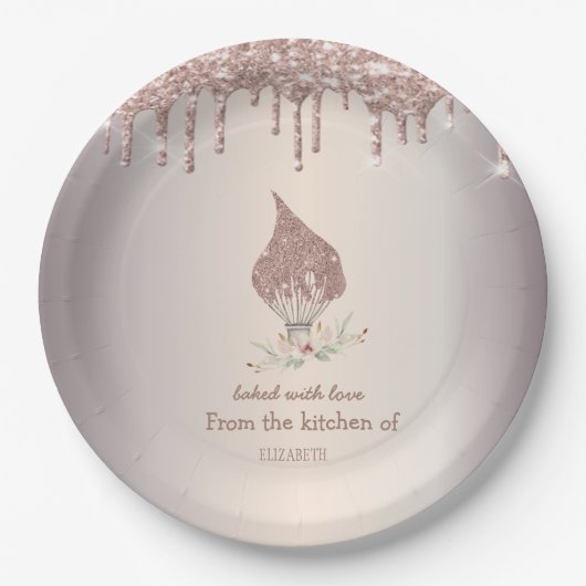 Glitter Whisk Rose Gold Glitter Drips Bakery    Pappteller (Vorderseite)