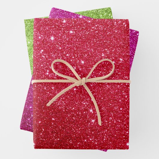 Glitter Wrapping Paper Red Pink Green Gift Wrap Geschenkpapier Set (Beispiel)