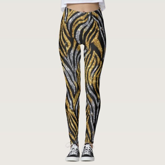 Glitter Zebra Pattern – Sparkling Black & White  Leggings (Vorderseite)