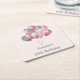 Glitterballons Rosa und Silber Geburtstag Rechteckiger Pappuntersetzer