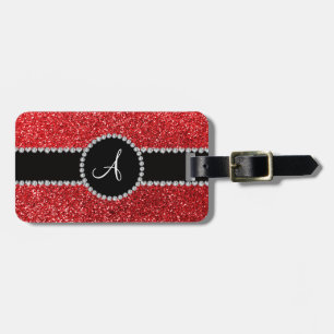 Glitterdiamantschwarzkreis des Monogramms roter Gepäckanhänger