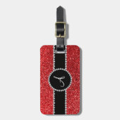 Glitterdiamantschwarzkreis des Monogramms roter Gepäckanhänger (Vorderseite vertikal)