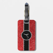 Glitterdiamantschwarzkreis des Monogramms roter Gepäckanhänger (Rückseite vertikal)
