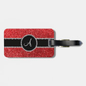 Glitterdiamantschwarzkreis des Monogramms roter Gepäckanhänger (Rückseite horizontal)