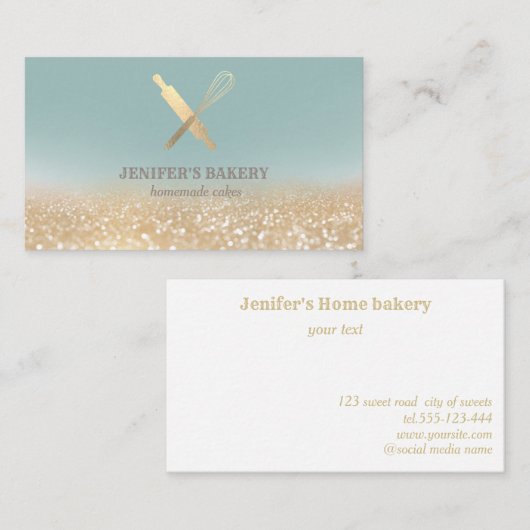 Glittergold Walzen Button Whisky Koch Bäckerei Visitenkarte (Vorne/Hinten)