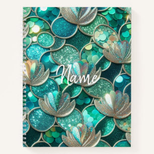 Glitterie Aquamarin Mermaid Schwanz und Blume Druc Notizblock