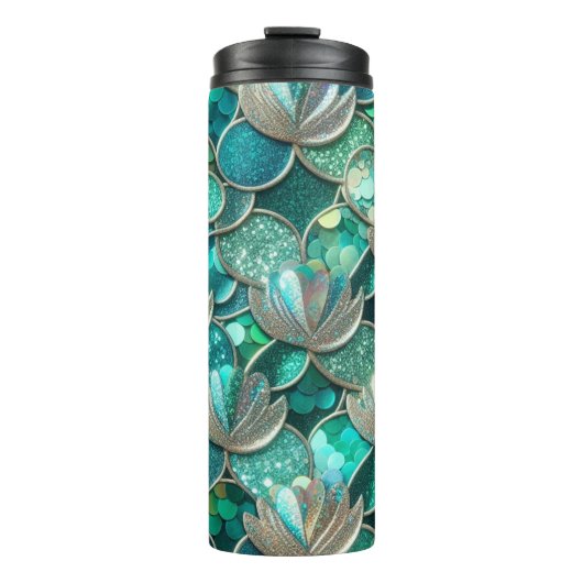 Glitterie Aquamarin Mermaid Schwanz und Blume druc Thermosbecher (Vorderseite)